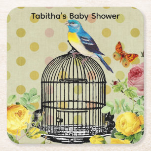 Personalized Bird & Butterfly Paper Drink Coaster
