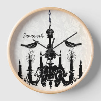 Personalized Bird Mustard Yellow Chandelier Clock