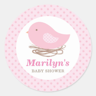 Personalized Bird Nest Baby Girl Shower Stickers