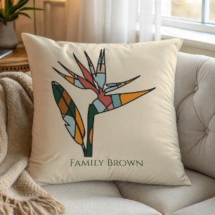 Personalized Bird of Paradise Tropical Boho Sage Throw Pillow