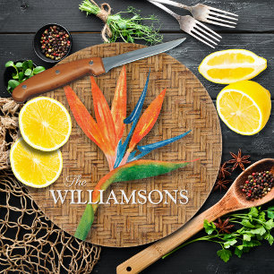 Personalized Bird of Paradise Woven Wicker Pattern Cutting Board