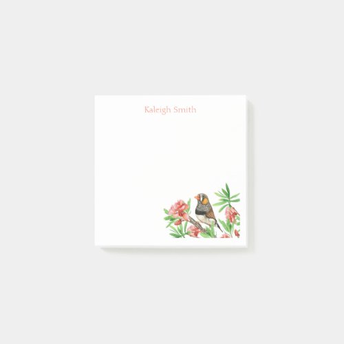 Personalized Bird on Pink Floral Post It Notes