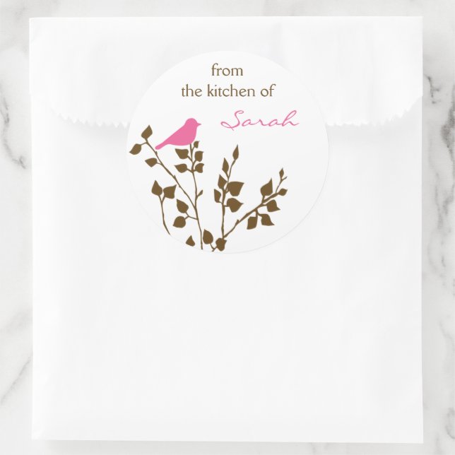 Personalized Bird Pink Brown Baking Stickers (Bag)