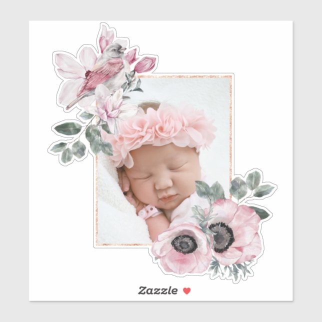 Personalized birds and flowers frame to add photo sticker (Sheet)