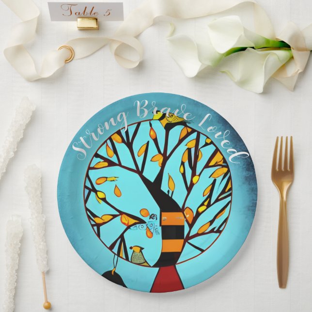 Personalized Birds in Tree Breast Cancer Paper Plates (Wedding)