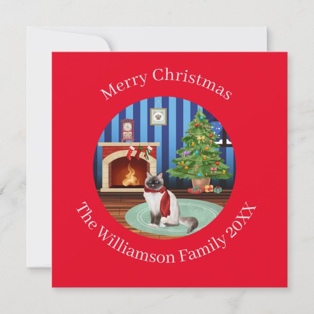 Personalized Birman Kitty Cat Holiday Card (Front)
