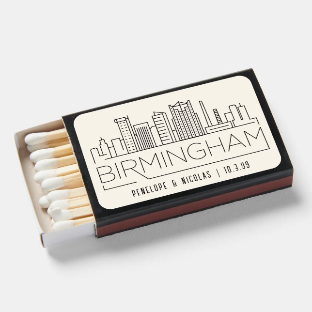 Personalized Birmingham Wedding Favor Matchboxes  (Front Open)