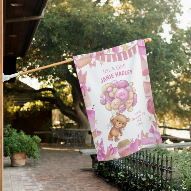 Personalized Birth Announcement It's A Girl House Flag (In SItu)