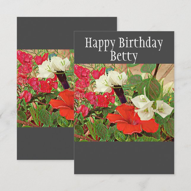 Personalized Birth Day Red Hibiscus Watercolor Card (Front/Back)
