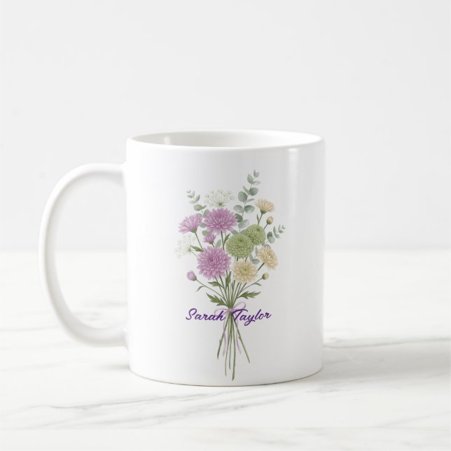 Personalized Birth Flower Chrysanthemum Custom Coffee Mug (Left)