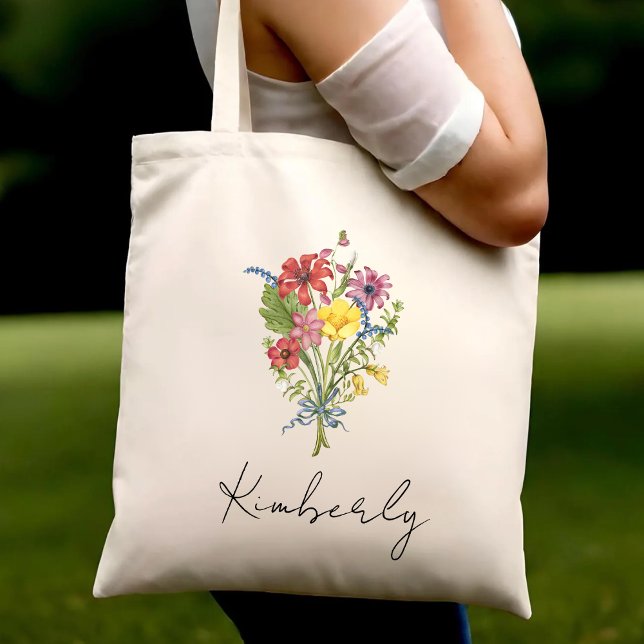 Personalized Birth Flower Cute Floral Eco Friendly Tote Bag (Creator Uploaded)