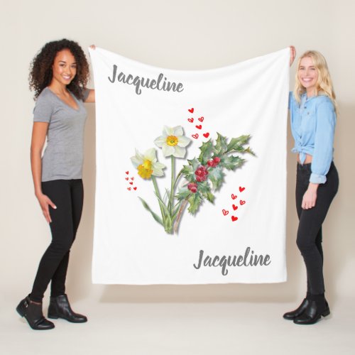 Personalized Birth Flower DECEMBER Narcissus Holly Fleece Blanket