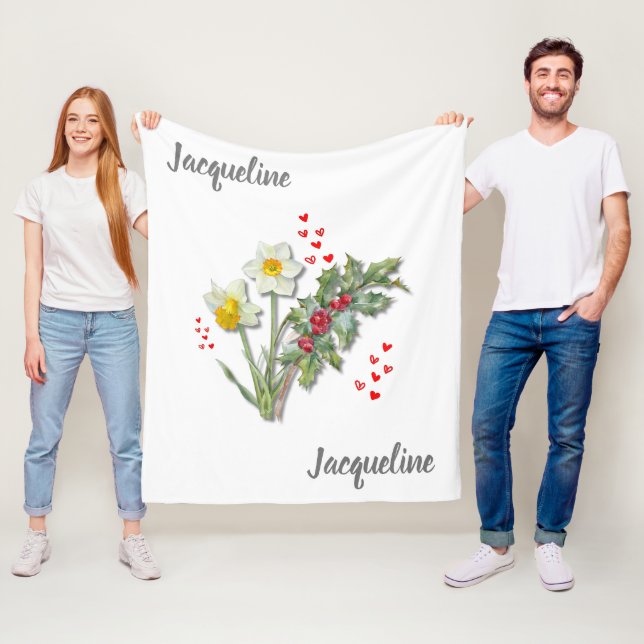 Personalized Birth Flower DECEMBER Narcissus Holly Fleece Blanket (In Situ)