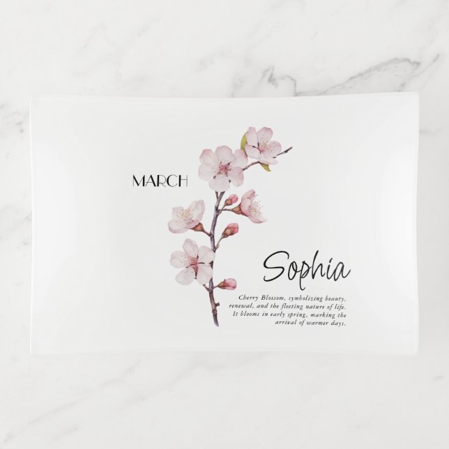 Personalized Birth Flower March Trinket Tray (Front)