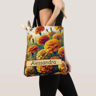Personalized Birth Flower Marigold October Tote Bag