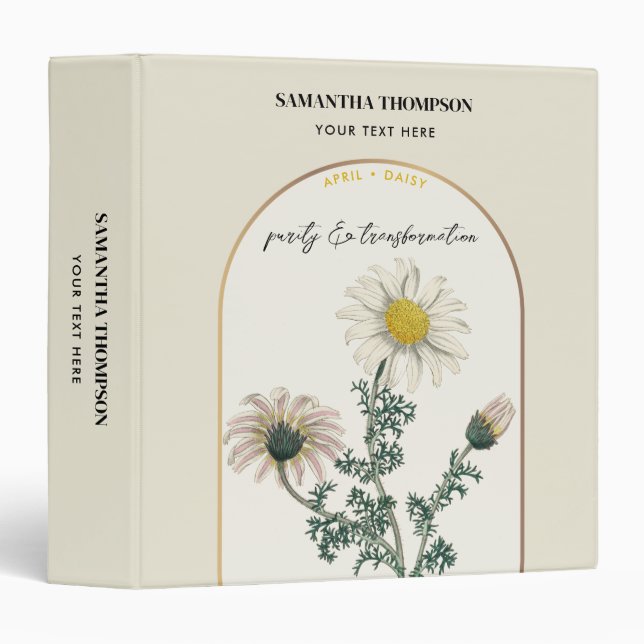 Personalized Birth Flower Month April Daisy   3 Ring Binder (Front/Spine)