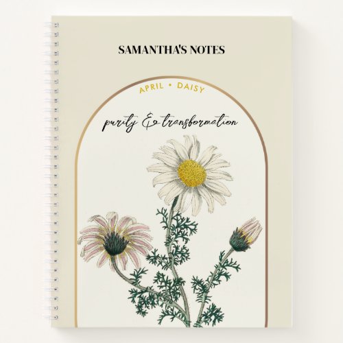 Personalized Birth Flower Month April Daisy Notebook