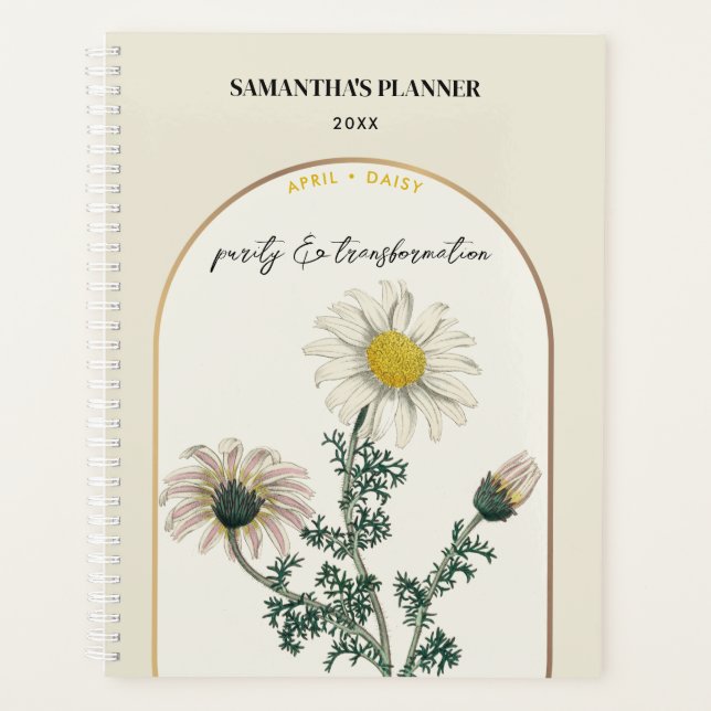 Personalized Birth Flower Month April Daisy  Planner (Front)