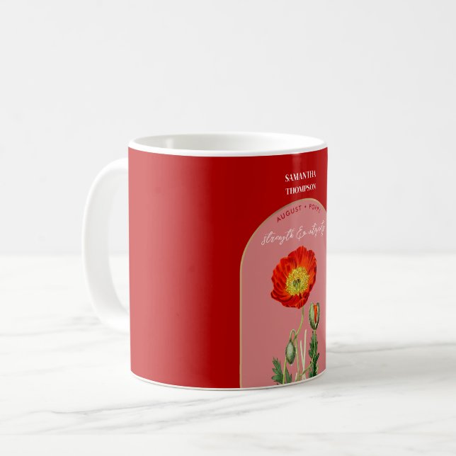 Personalized Birth Flower Month August Poppy Coffee Mug (Front Left)