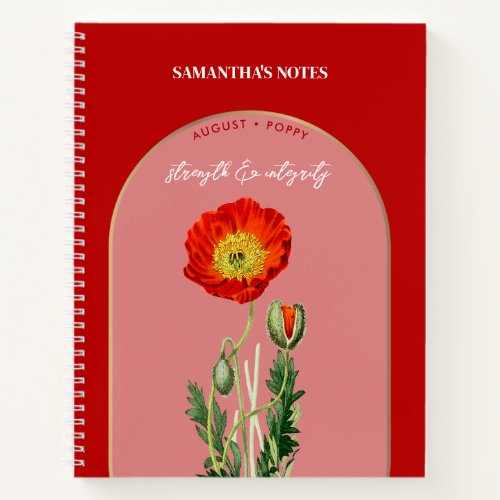 Personalized Birth Flower Month August Poppy Notebook