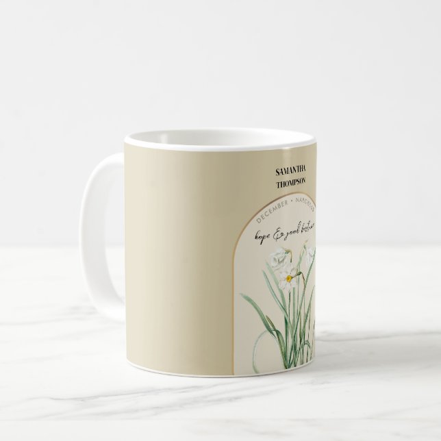 Personalized Birth Flower Month December Narcissus Coffee Mug (Front Left)