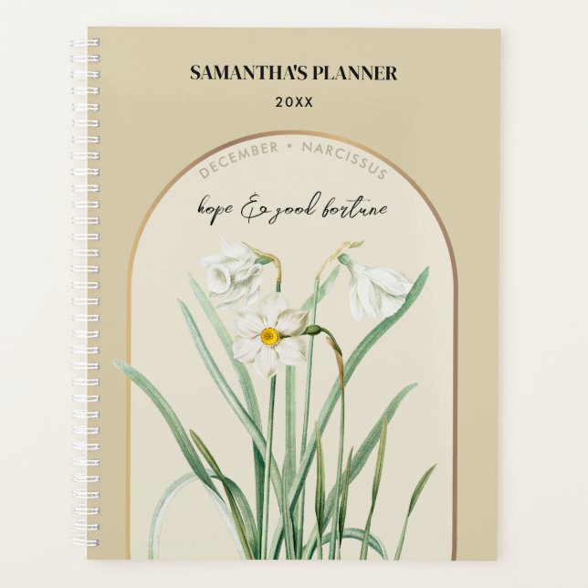 Personalized Birth Flower Month December Narcissus Planner (Front)