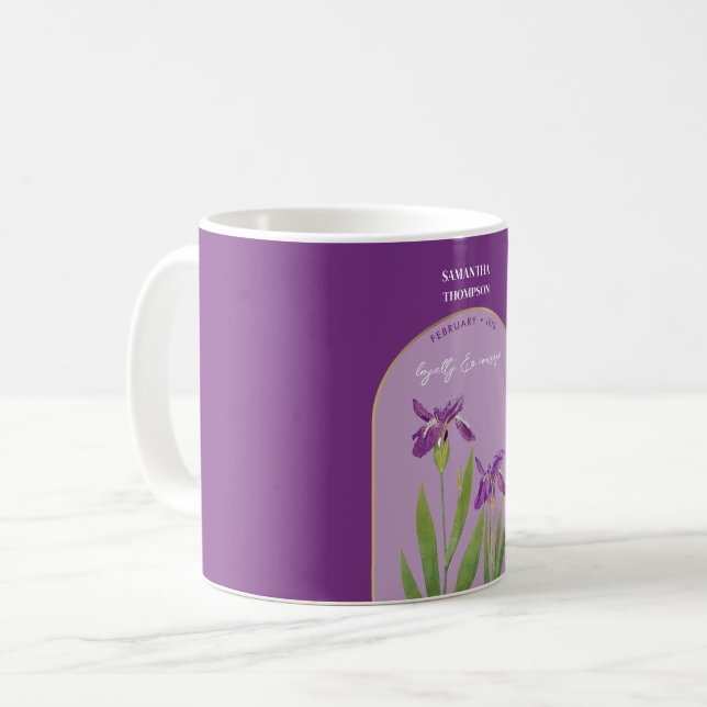 Personalized Birth Flower Month February Iris  Coffee Mug (Front Left)