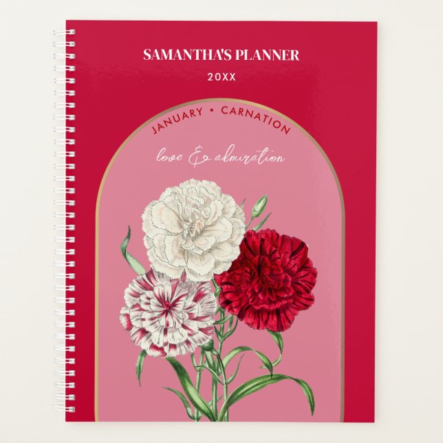 Personalized Birth Flower Month January Carnation Planner (Front)