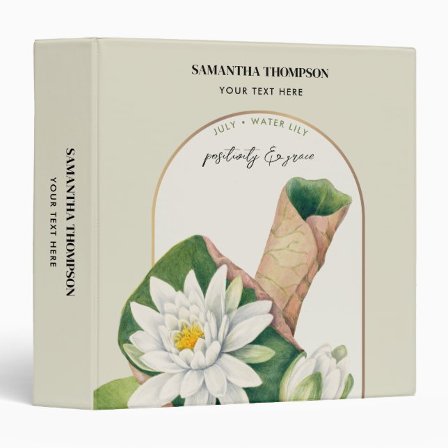 Personalized Birth Flower Month July Water Lily 3 Ring Binder (Front/Spine)
