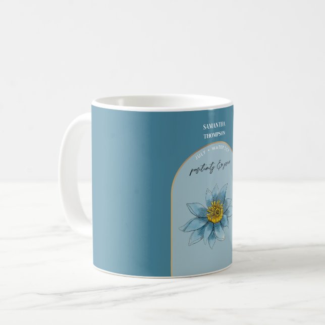 Personalized Birth Flower Month July Water Lily  Coffee Mug (Front Left)