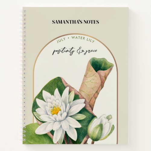 Personalized Birth Flower Month July Water Lily Notebook