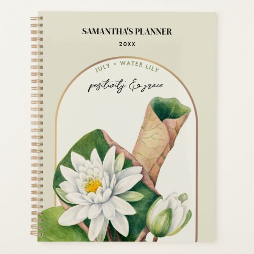 Personalized Birth Flower Month July Water Lily  Planner