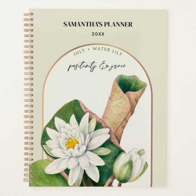 Personalized Birth Flower Month July Water Lily  Planner (Front)