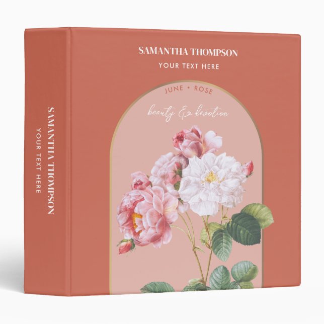 Personalized Birth Flower Month June Rose  3 Ring Binder (Front/Spine)