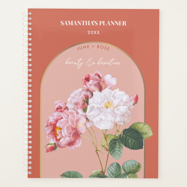 Personalized Birth Flower Month June Rose Planner (Front)