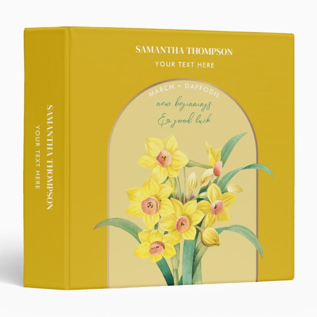 Personalized Birth Flower Month March Daffodil 3 Ring Binder (Front/Spine)