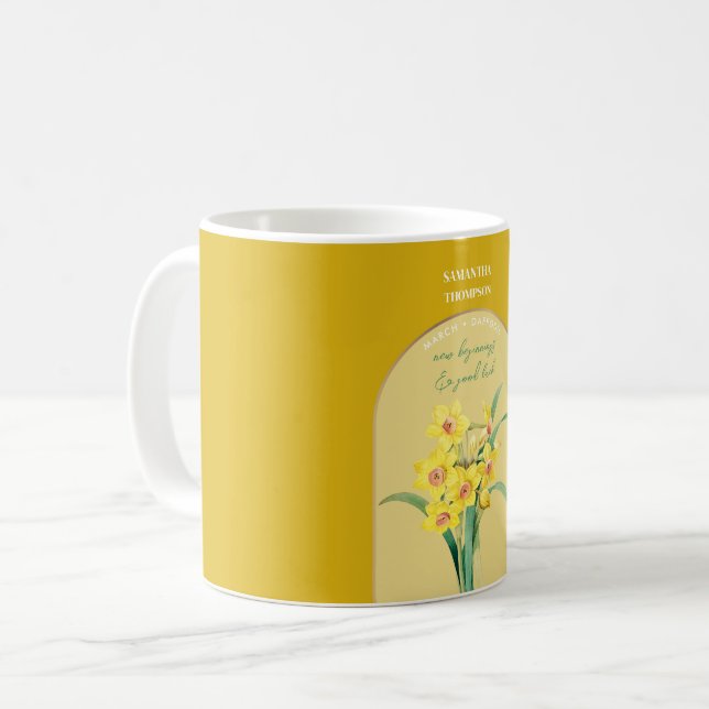 Personalized Birth Flower Month March Daffodil  Coffee Mug (Front Left)