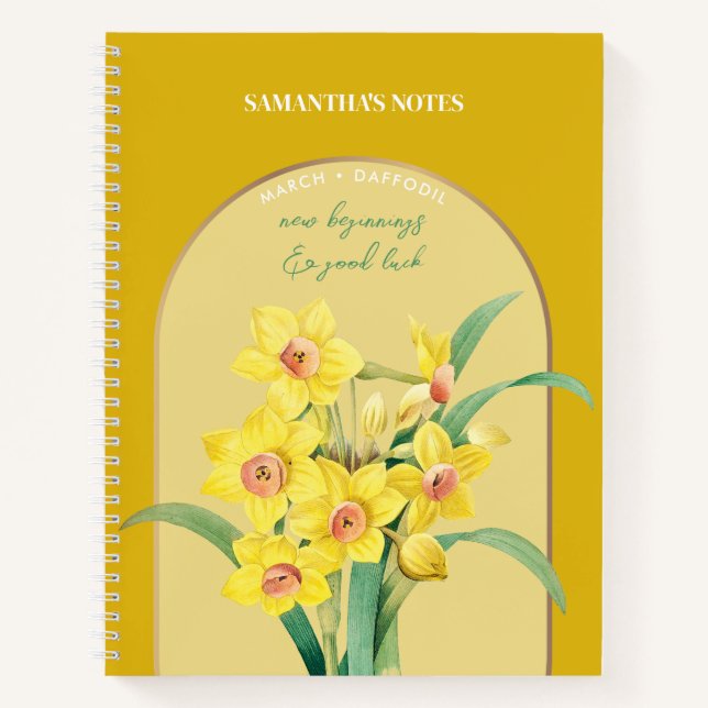 Personalized Birth Flower Month March Daffodil  Notebook (Front)