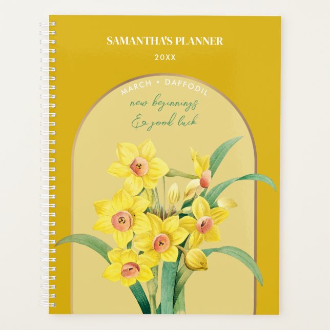 Personalized Birth Flower Month March Daffodil  Planner (Front)