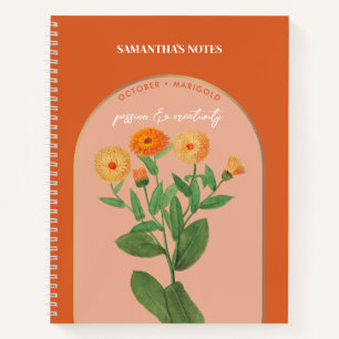 Personalized Birth Flower Month October Marigold Notebook