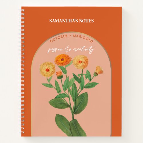 Personalized Birth Flower Month October Marigold Notebook