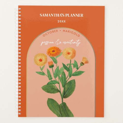 Personalized Birth Flower Month October Marigold  Planner