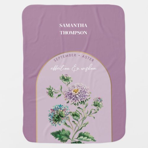 Personalized Birth Flower Month September Aster Baby Blanket