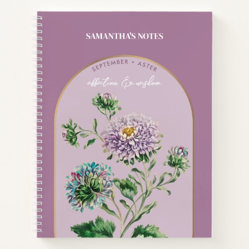 Personalized Birth Flower Month September Aster Notebook