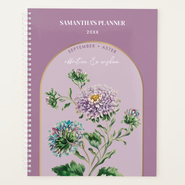 Personalized Birth Flower Month September Aster  Planner (Front)