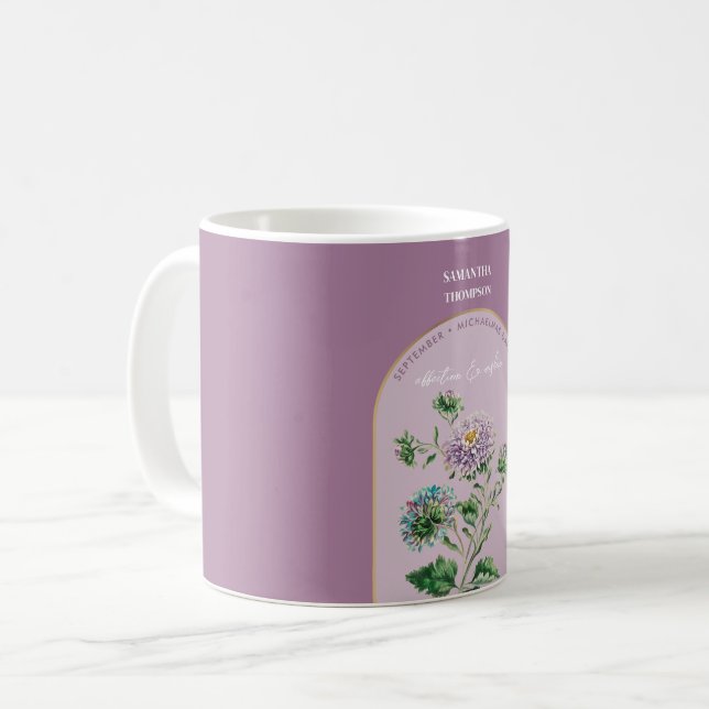 Personalized Birth Flower Month September Birthday Coffee Mug (Front Left)