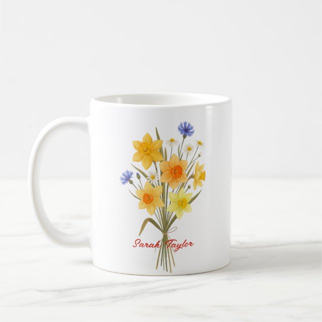 Personalized Birth Flower Narcissus Custom Coffee Mug (Left)