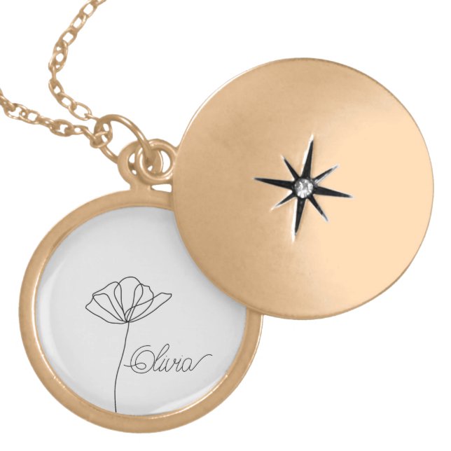 Personalized Birth Flower Necklace with Name (Front)