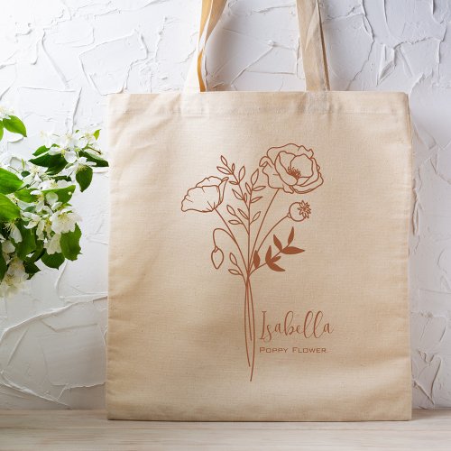 Personalized Birth Month Flower August Boho Rust Tote Bag