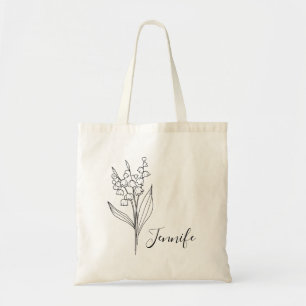 Personalized Birth Month Flower Custom Name  Tote